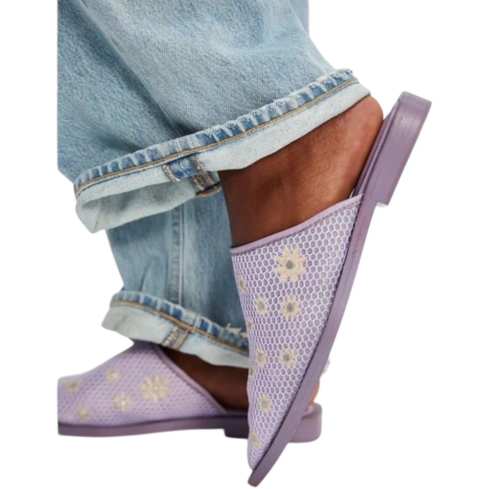 Free People Becky Daisy Pointed Toe Mesh Slide Mules Stormy Lavender Size 8